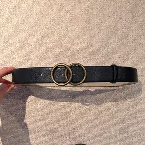Black Belt with Gold Double Ring Buckle